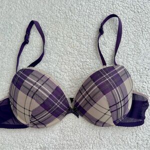 Intimissimi Purple and Cream Lightly Padded Plaid Bra with Demi Cut Size 36C